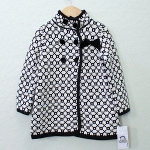 Camilla Knit Sweater Jacket Overcoat Velvet Snap & Bow Size 3T